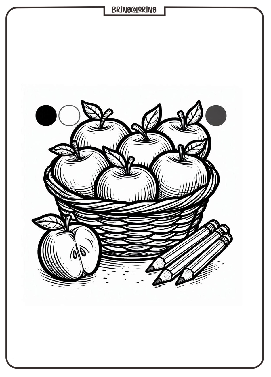 Apple Basket Coloring Pages for Kid