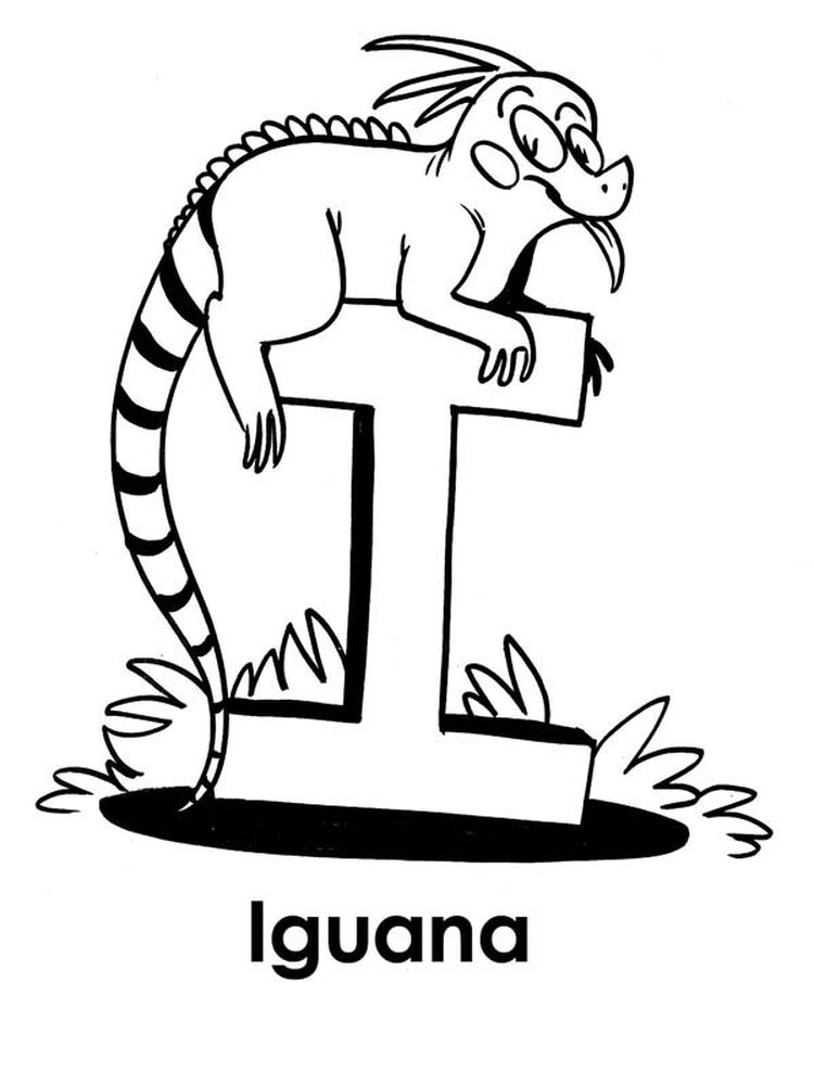 printable I for Iguana coloring page print