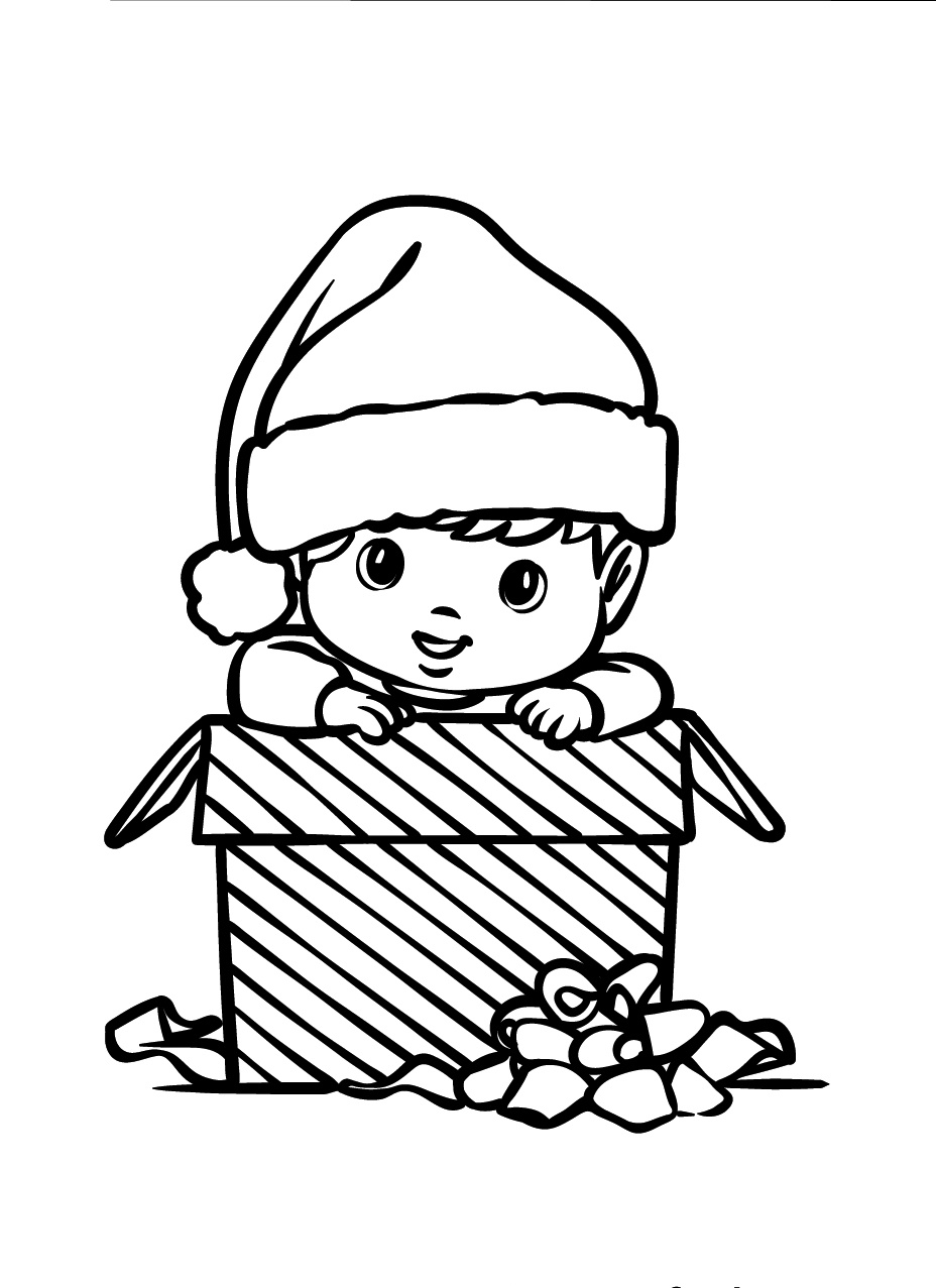 Baby Boy in a Christmas Present Coloring Page