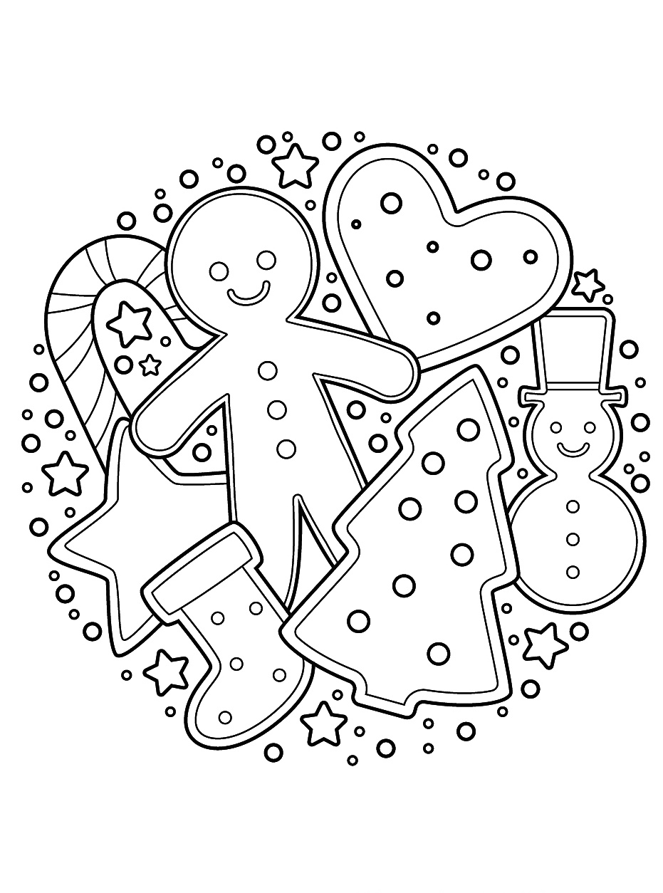 Christmas Gingerbread Cookies Coloring Page