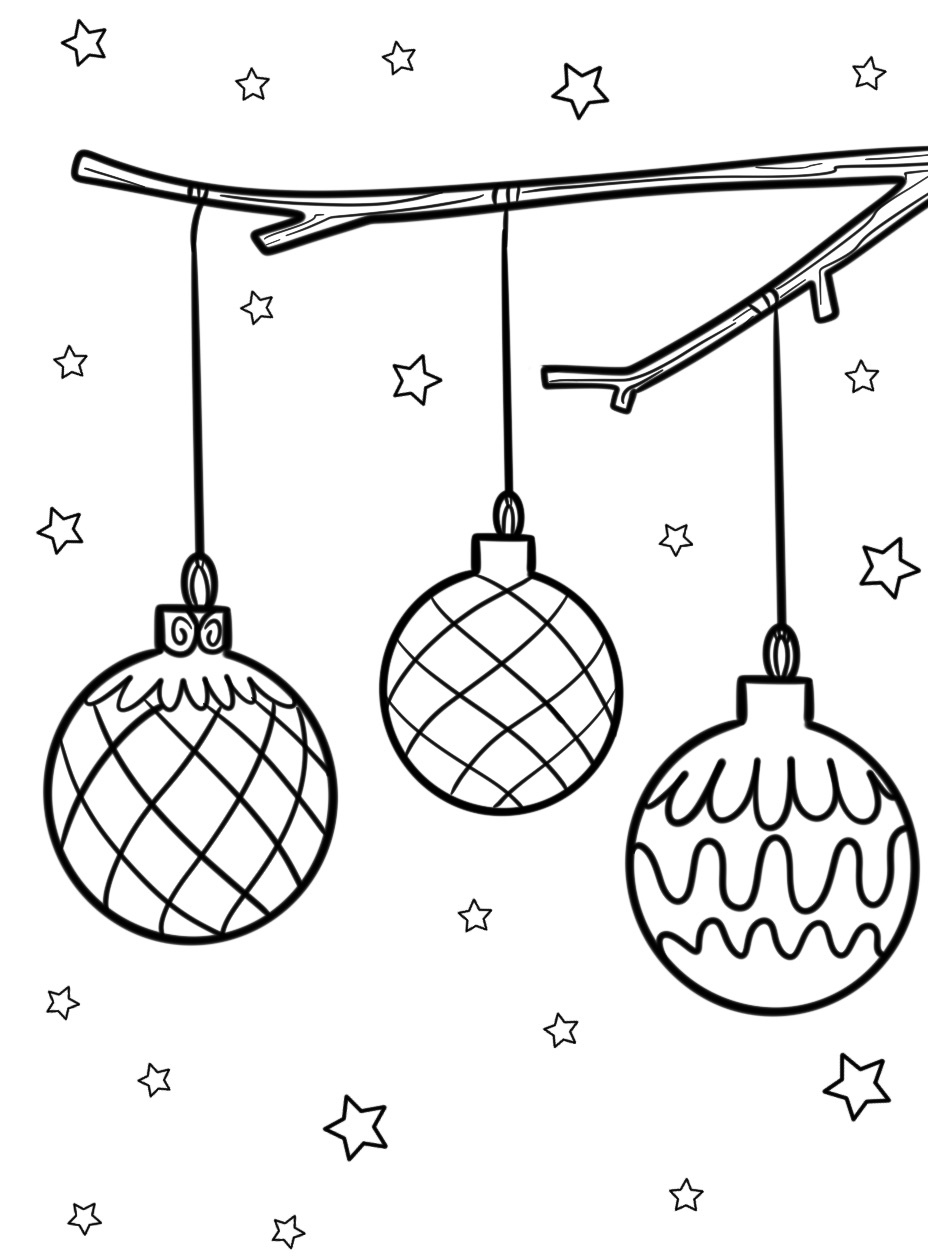 Christmas Ornament Hanging on a Tree Branch Coloring Pages