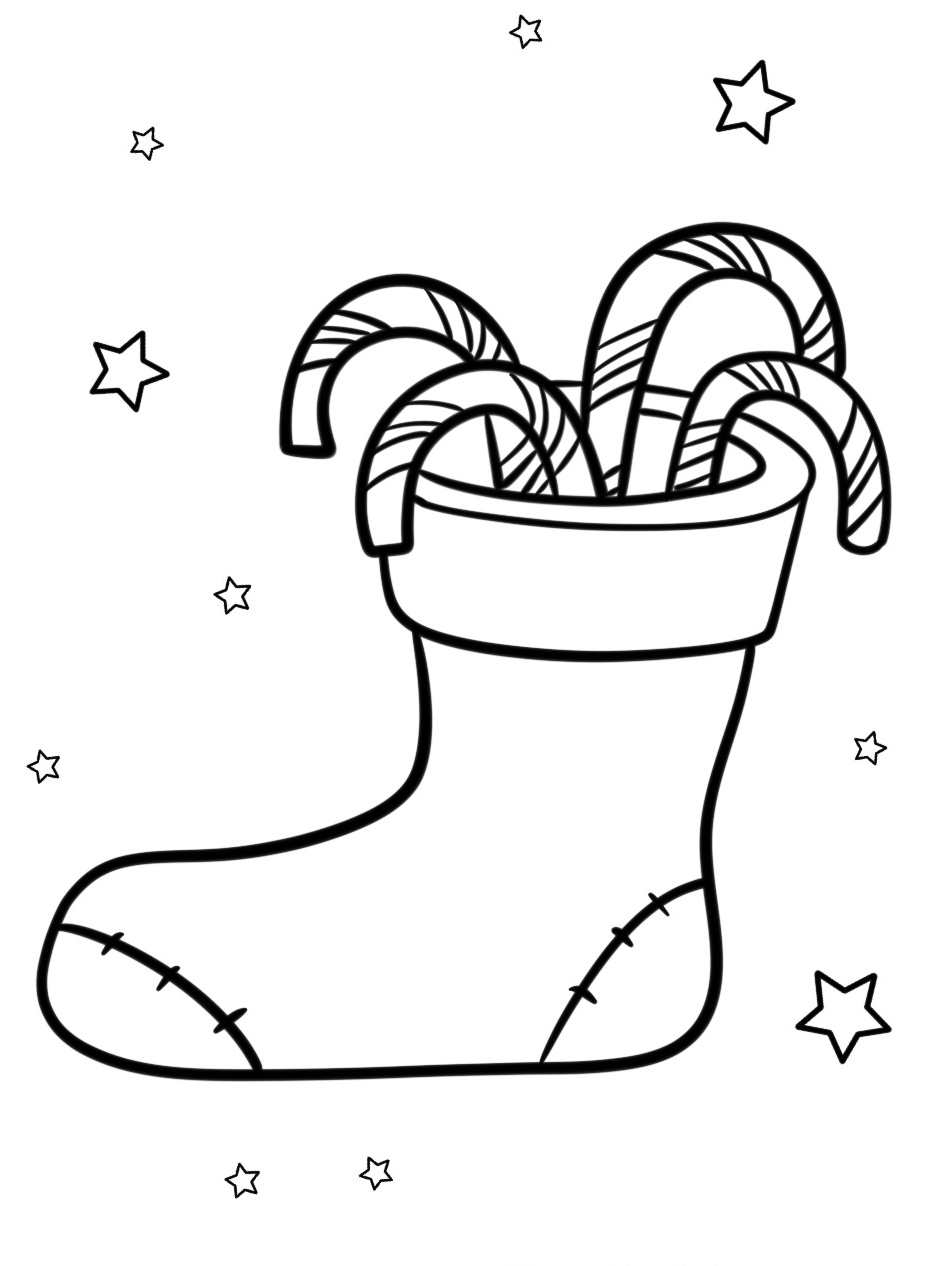 Christmas Stocking with Candy Canes Coloring Pages