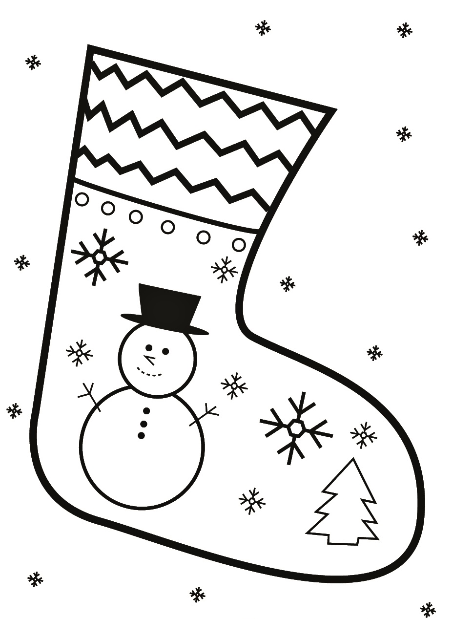 Christmas Stocking with a Snowman Coloring Page