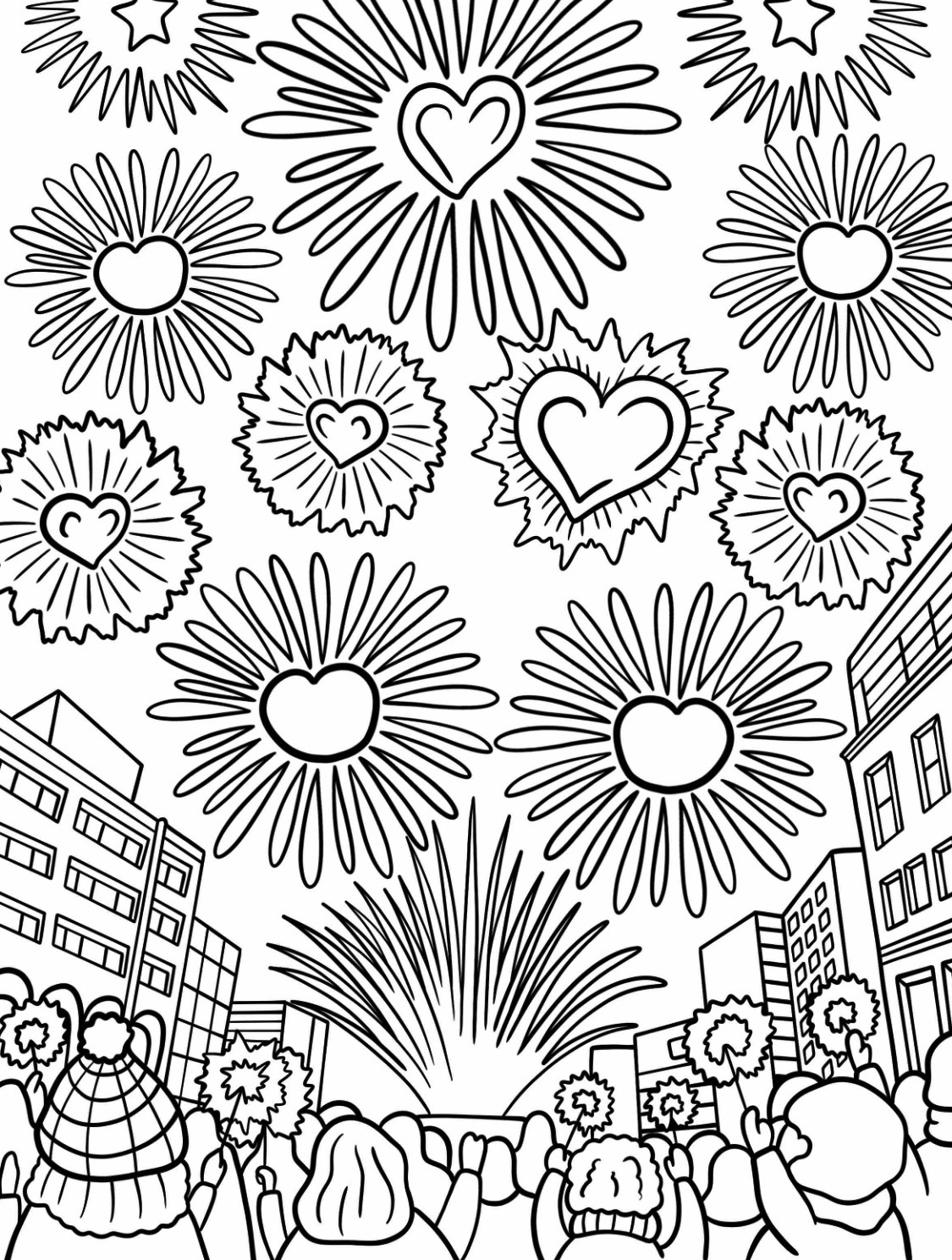 Coloring Page Fireworks On New Year