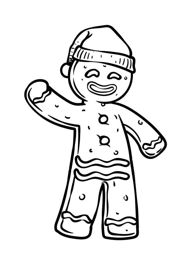 Coloring Page Gingerbread Man Waving