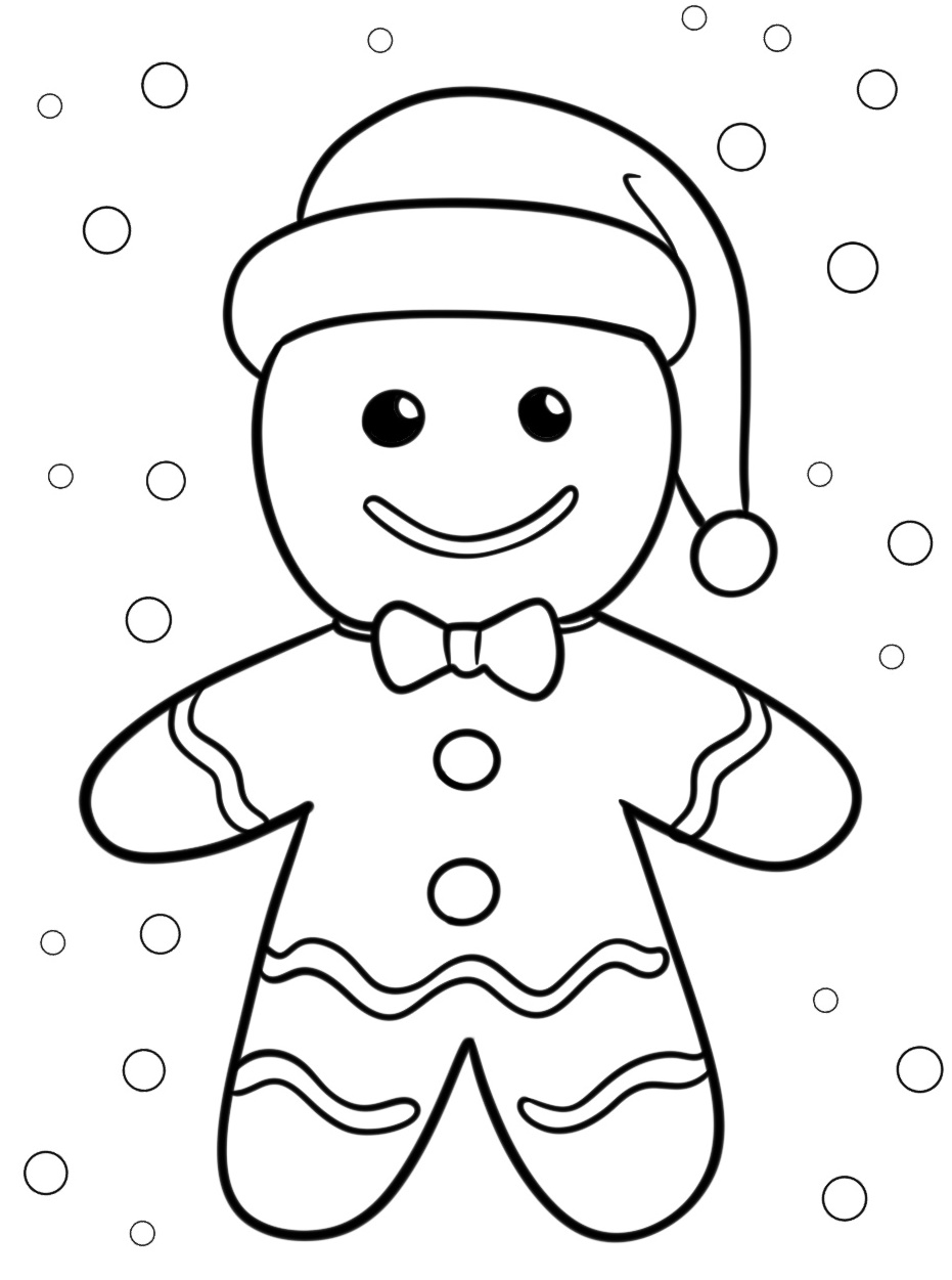 Coloring Page Gingerbread Man Wearing a Santa Hat