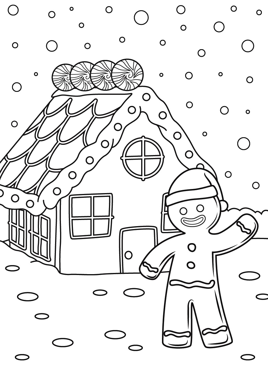 Coloring Page Gingerbread Man and Gingerbread House