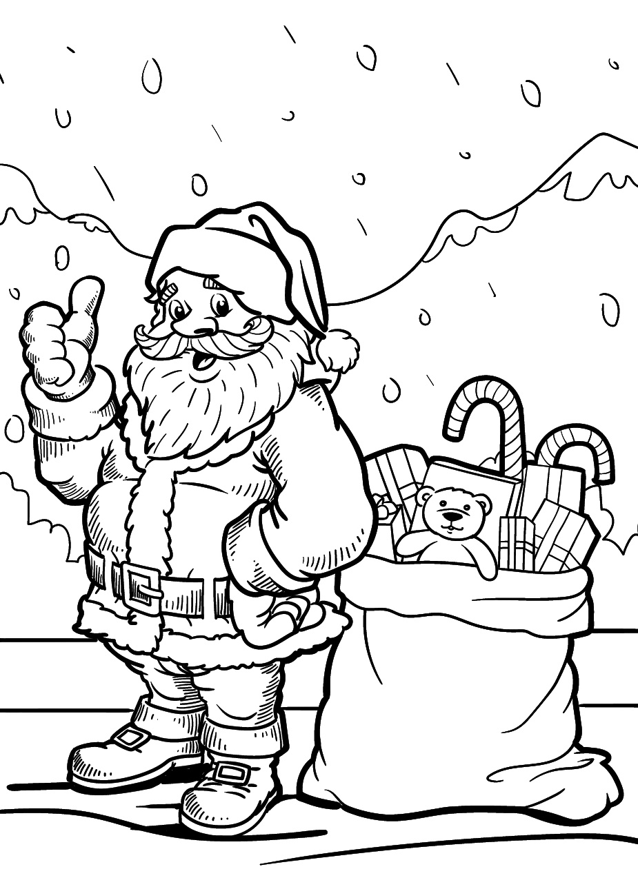 Coloring Page Santa Claus Showing Thumbs up