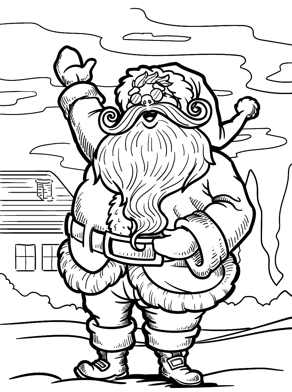 Coloring Page Santa Claus Singing and Waving