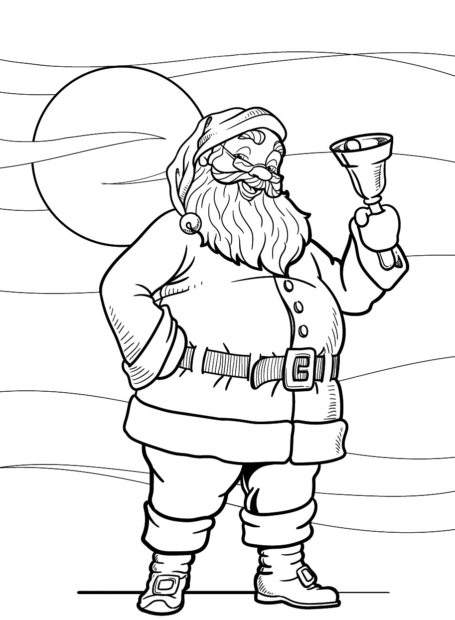 Coloring Page Santa Ringing His Bell