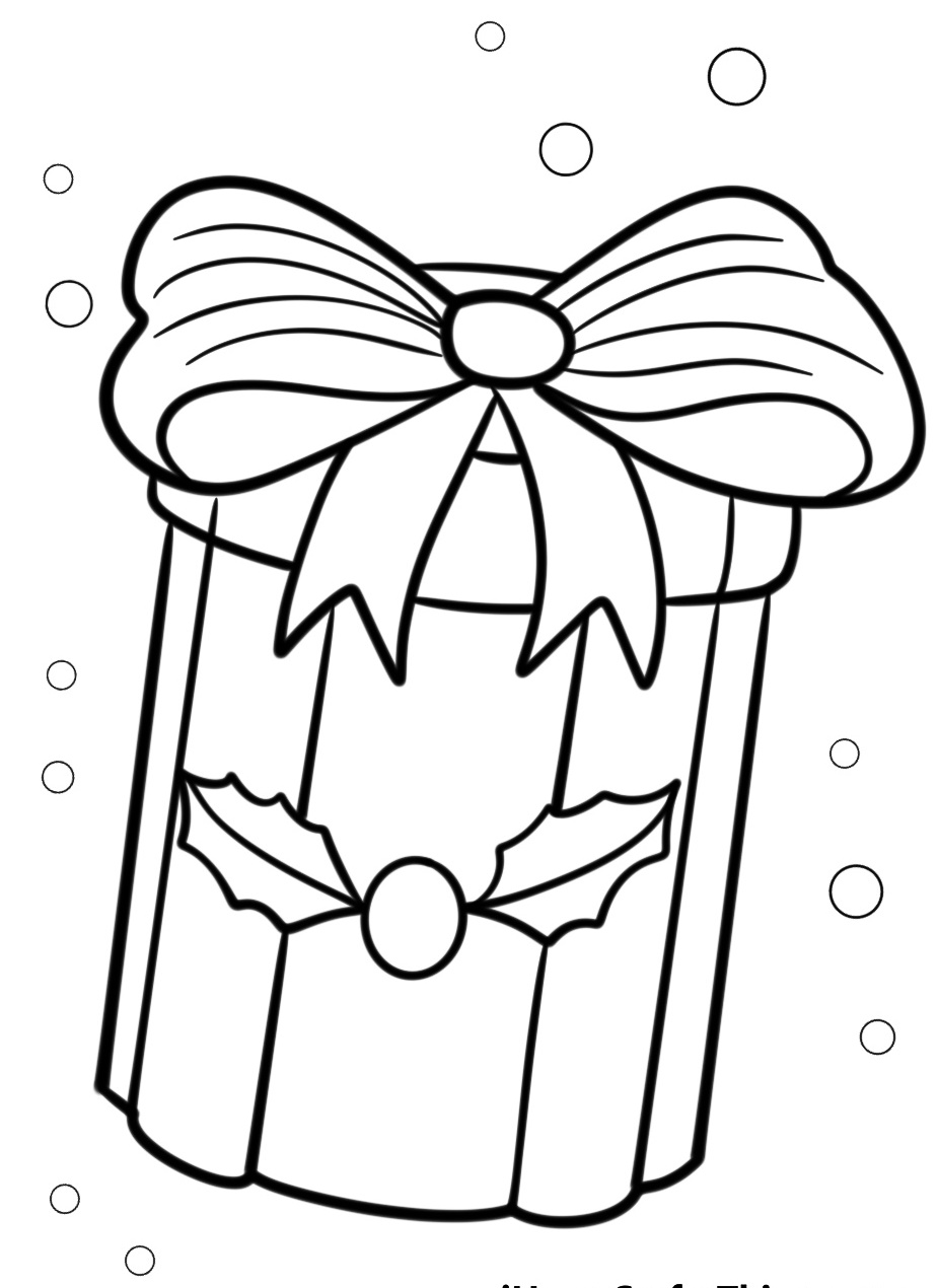 Coloring Page Simple Christmas Gift with Ribbon and Bow