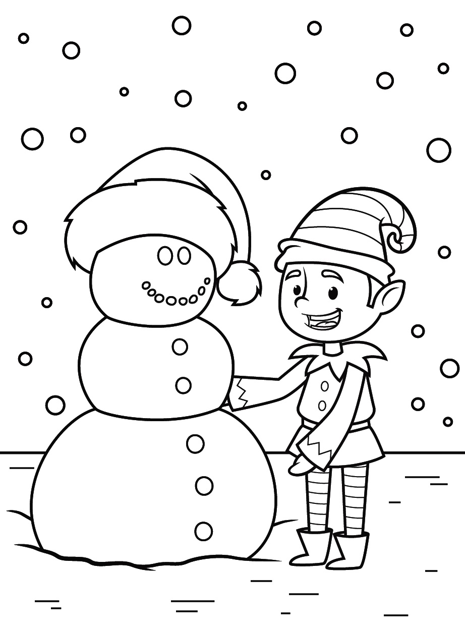 Coloring Pages Christmas Elf Building a Snowman