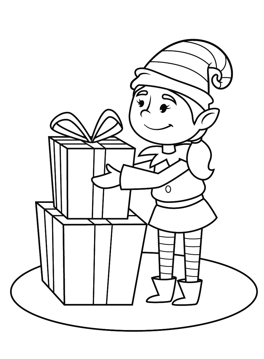 Coloring Pages Christmas Elf Preparing the Christmas Presents