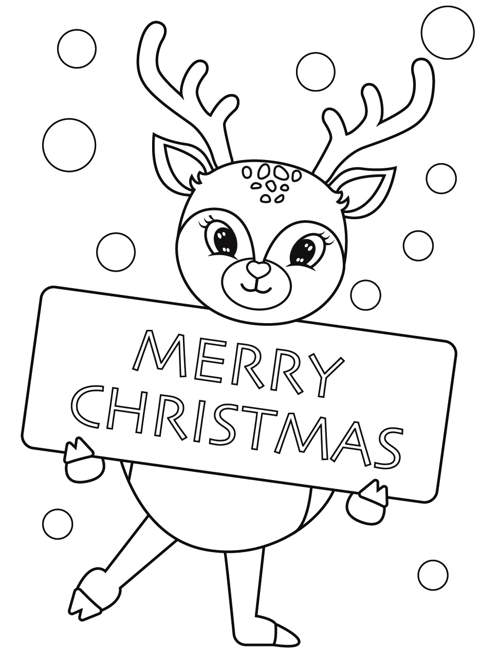 Coloring Pages Christmas Reindeer Holding a Merry Christmas