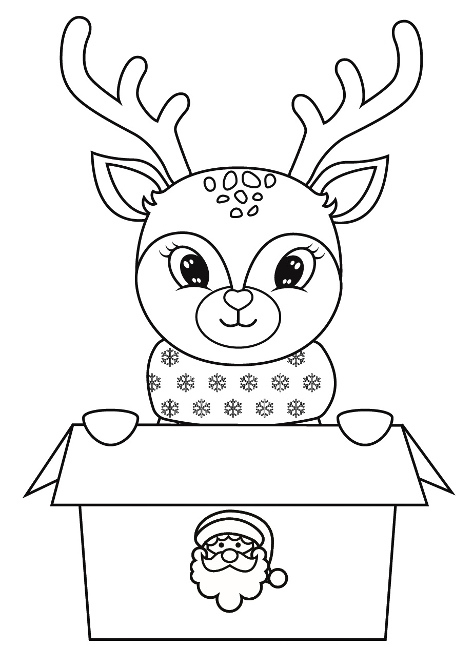 Coloring Pages Christmas Reindeer in a Christmas Present