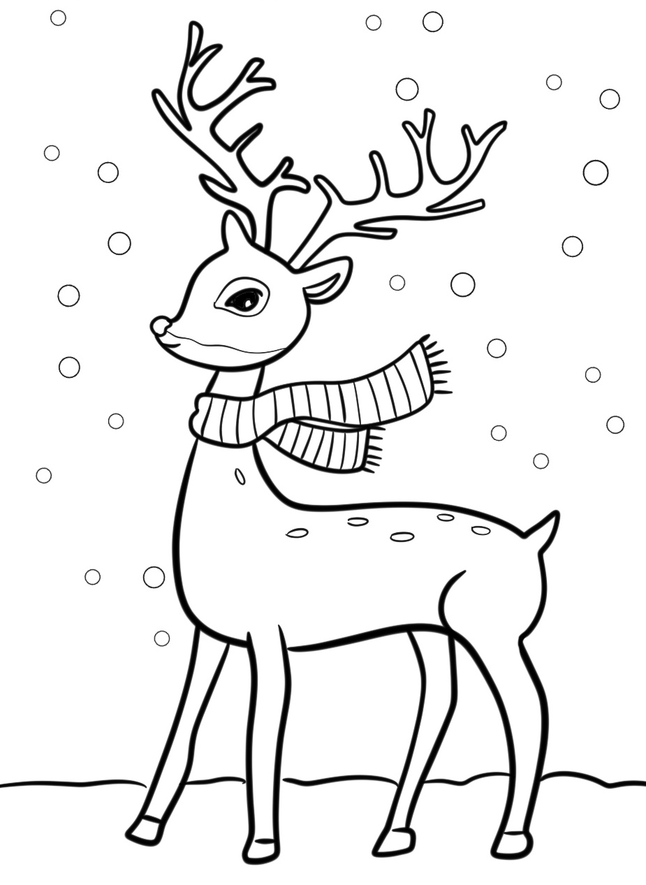 Coloring Pages Christmas Reindeer with a Scarf