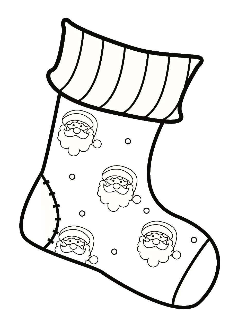 Coloring Pages Christmas Stocking with Santa’s Head