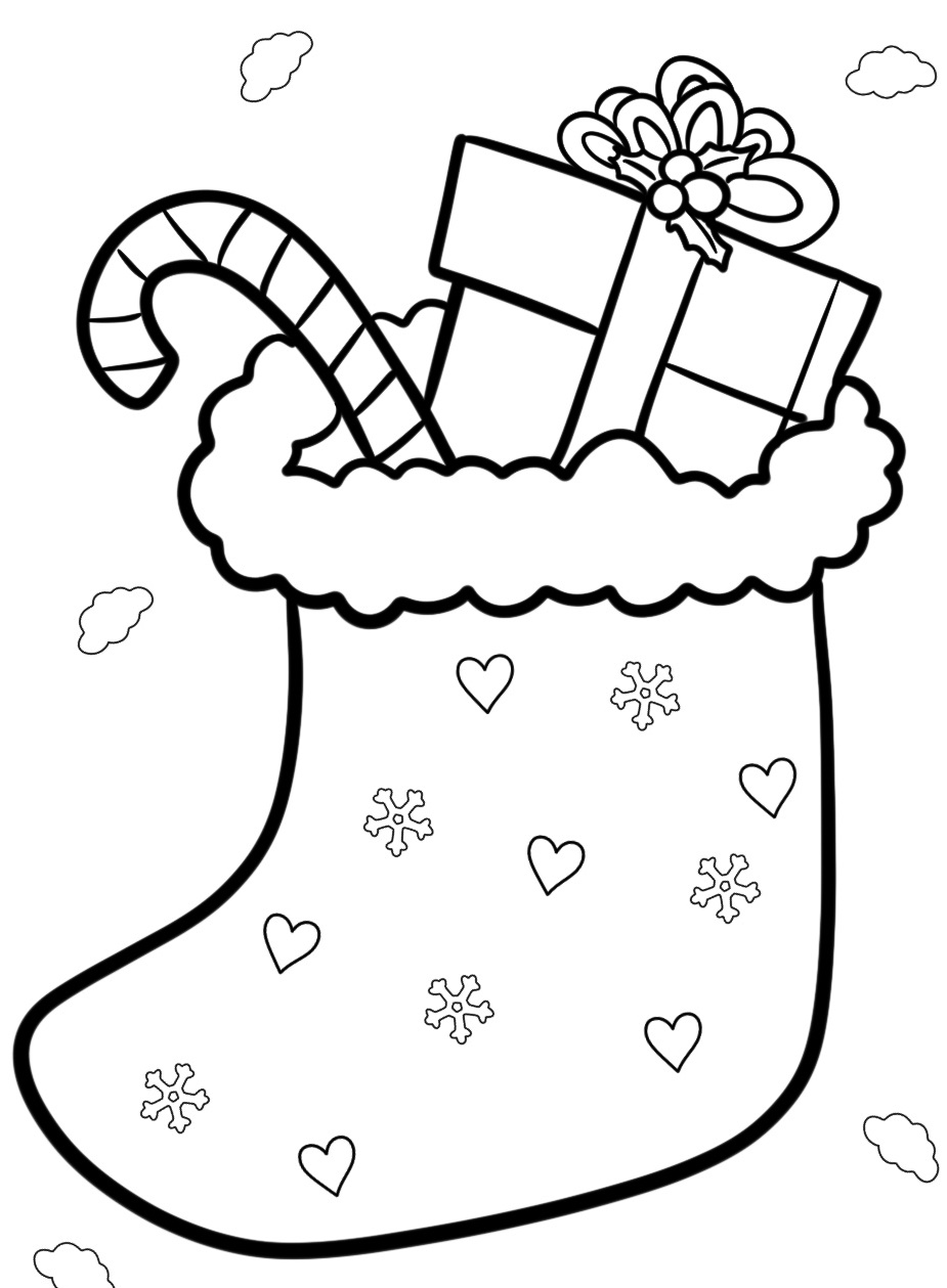 Coloring Pages Classic Christmas Stocking with Candy and Gifts