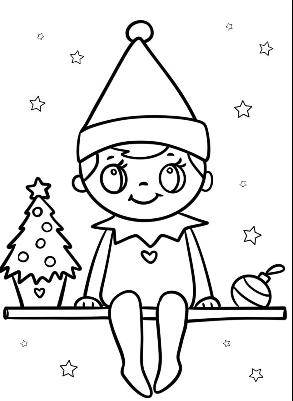 Coloring Pages Elf Wearing a Santa Hat Fun