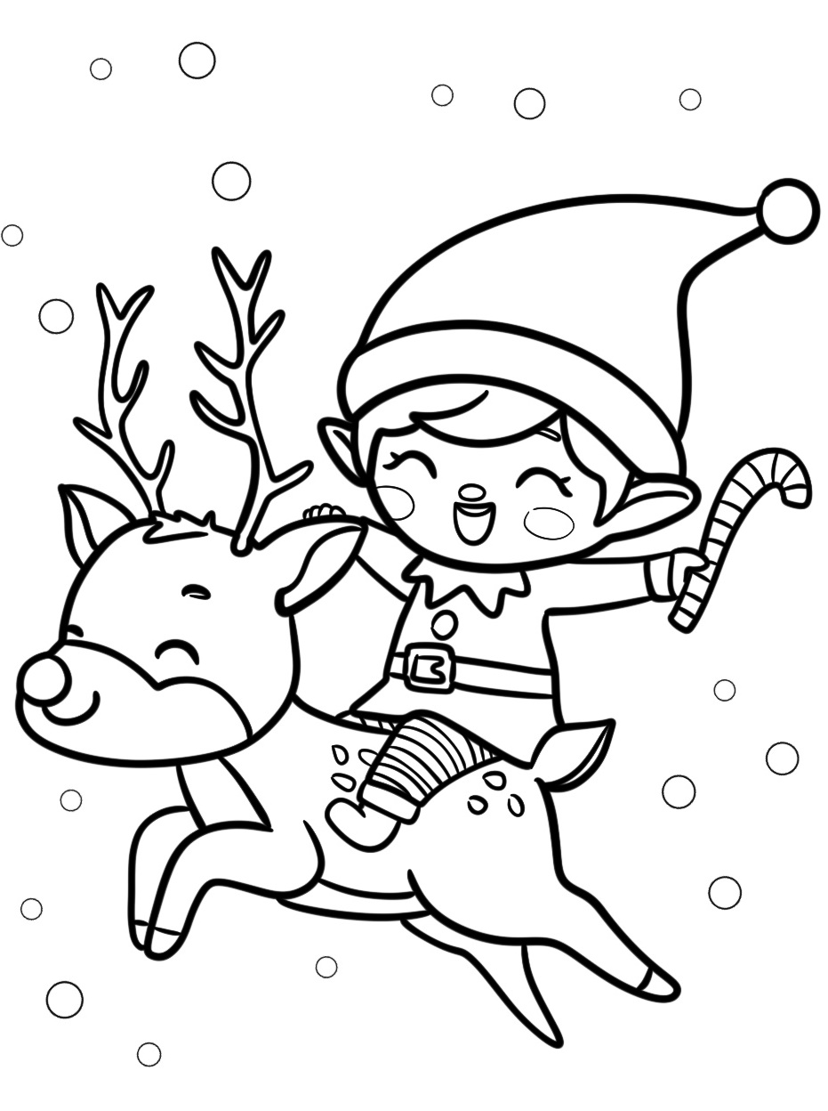 Coloring Pages Elf and Reindeer Together Free Christmas