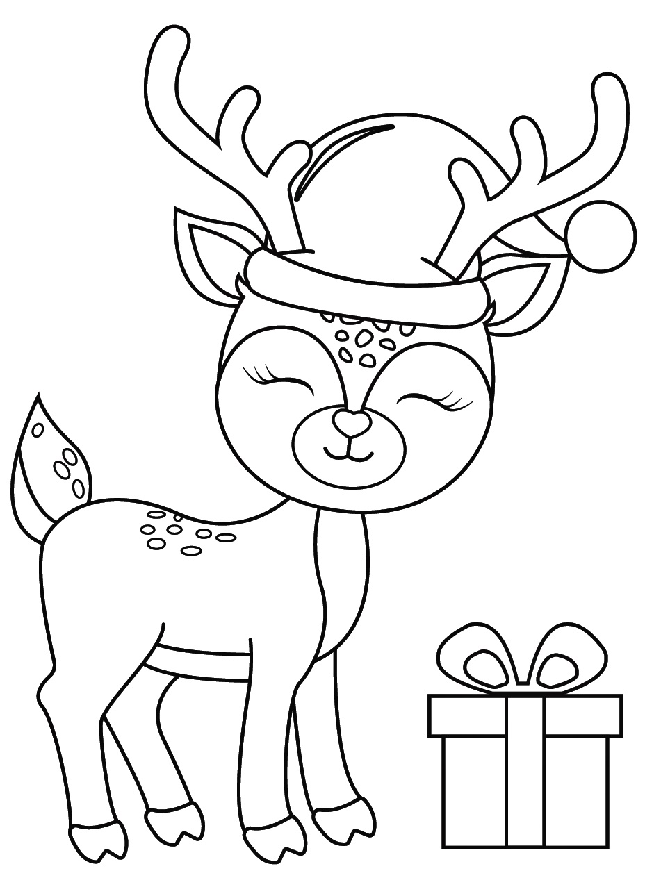 Coloring Pages Smiling Christmas Reindeer Coloring Page