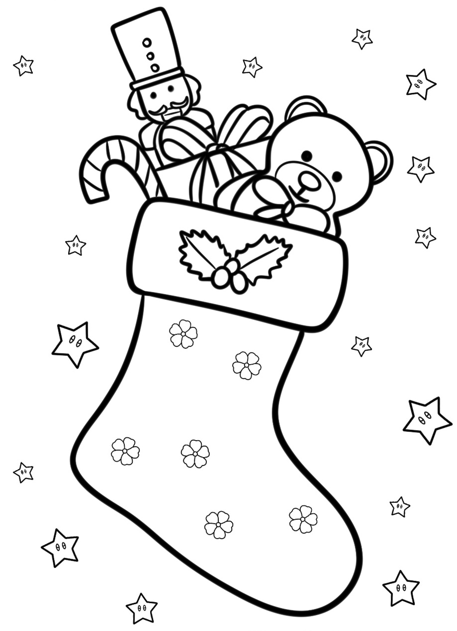 Cute Stocking Filled with Gifts Free Coloring Page