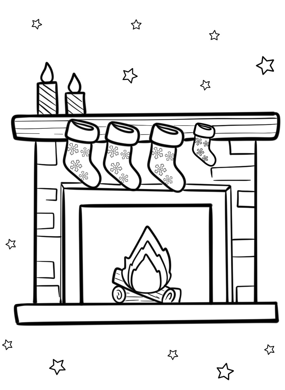 Decorated Stocking Hanging by the Fireplace Coloring Pages