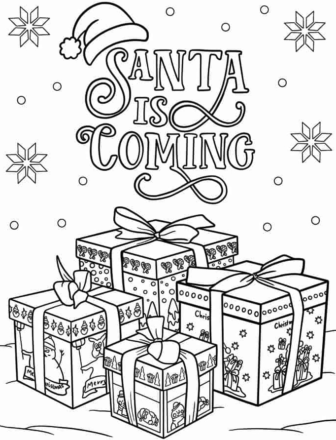 Detailed Assorted Presents With Christmas Coloring Page