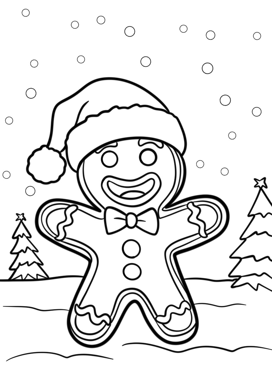 Gingerbread Man in a Holiday Coloring Page