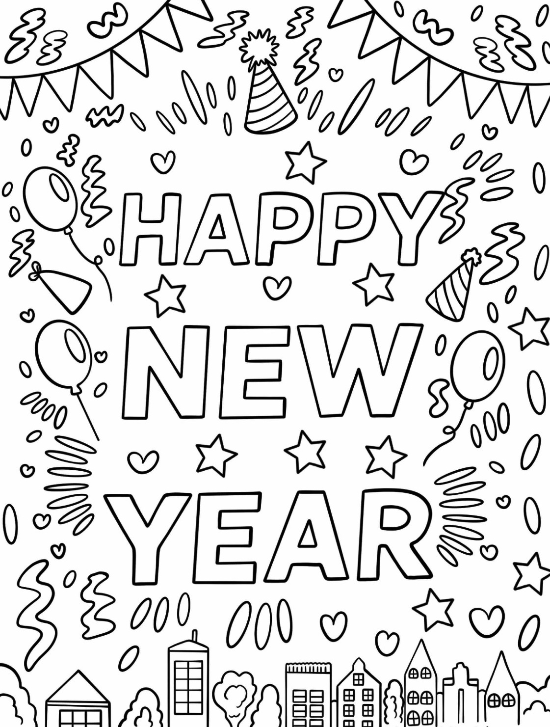 Happy New Year Coloring Page Print