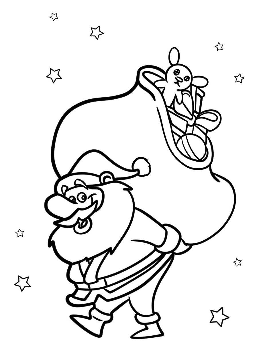 Santa Claus Carrying a Sack of Toys Coloring Page