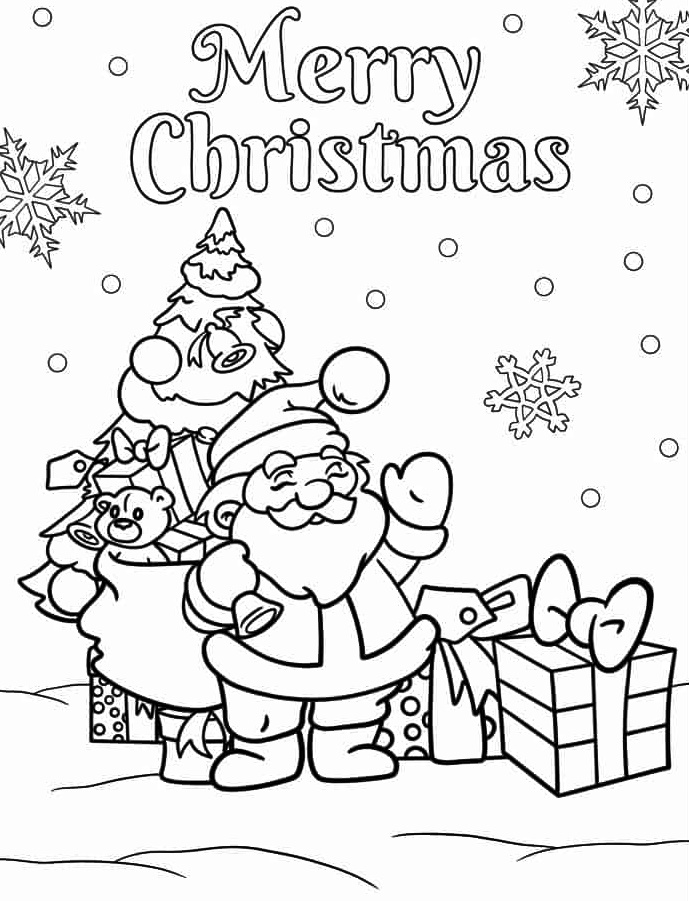 Santa Holding Christmas Presents Coloring Page