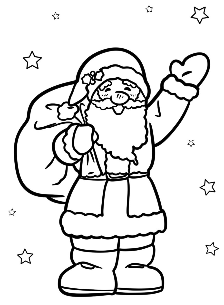 Santa Waving and Smiling Detailed Coloring Page