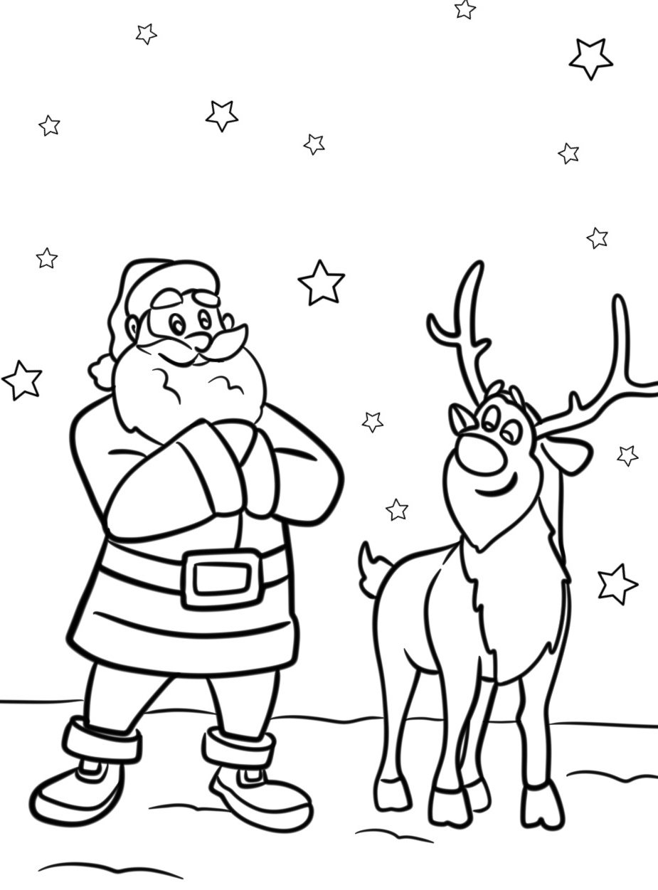 Santa and Reindeer Coloring Pages