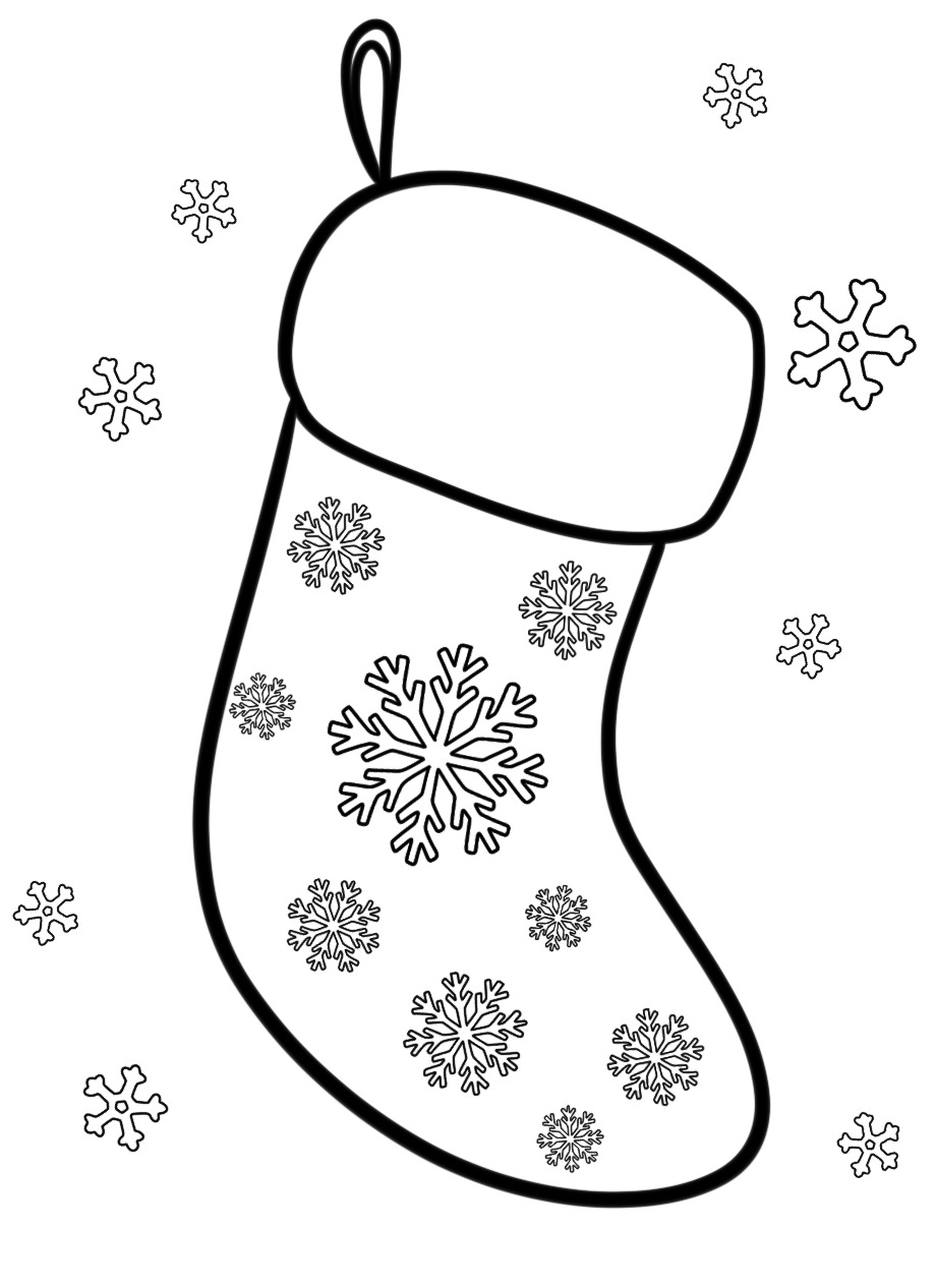 Simple Christmas Stocking with Snowflakes Coloring Pages