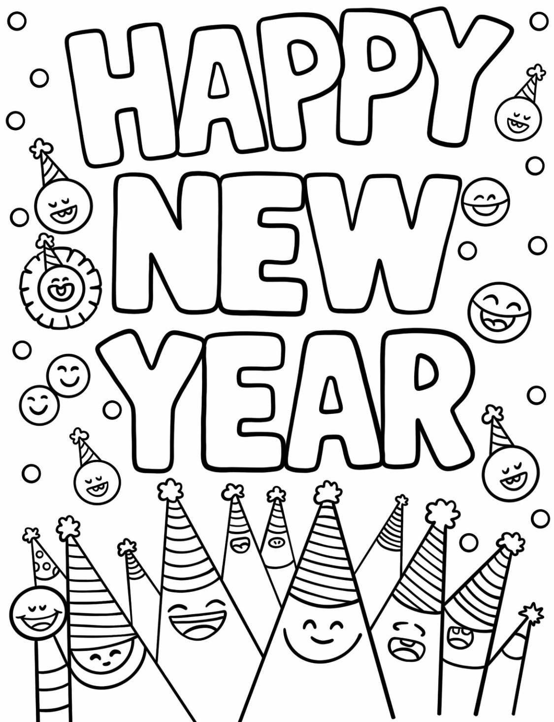 Simple Happy New Year Coloring Page