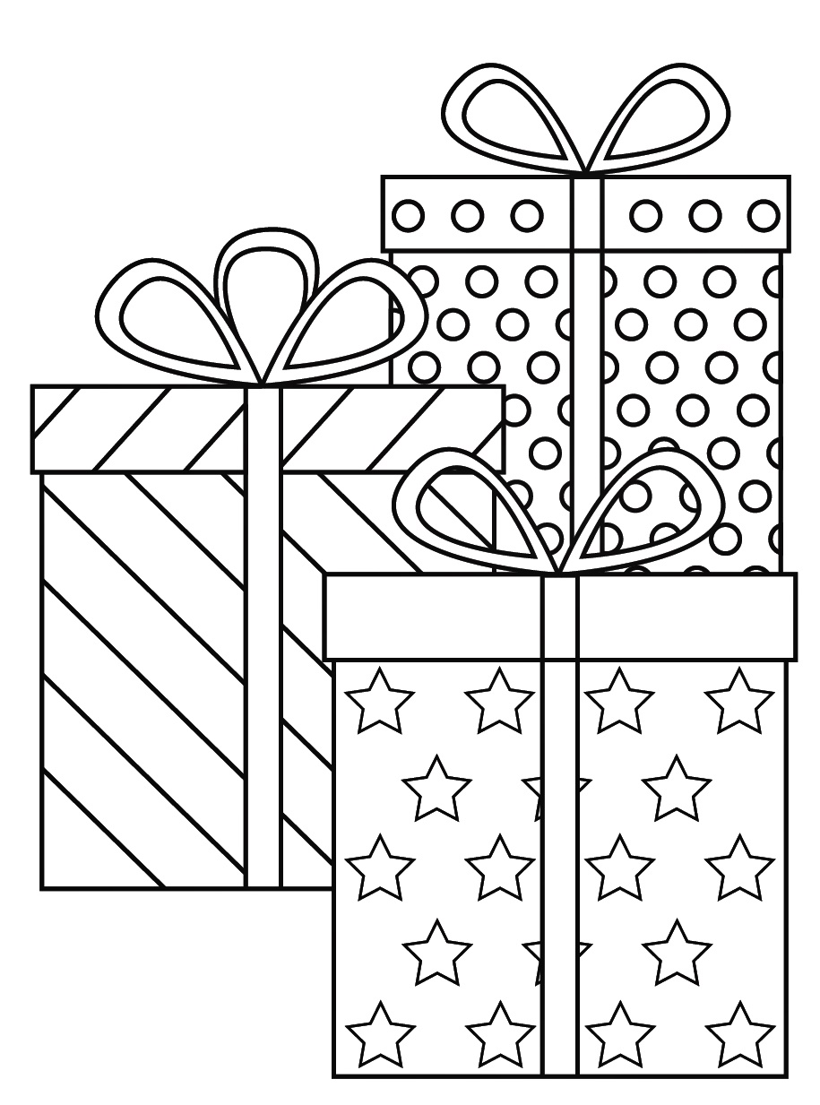 Three Big Cartoon Gifts Coloring Page