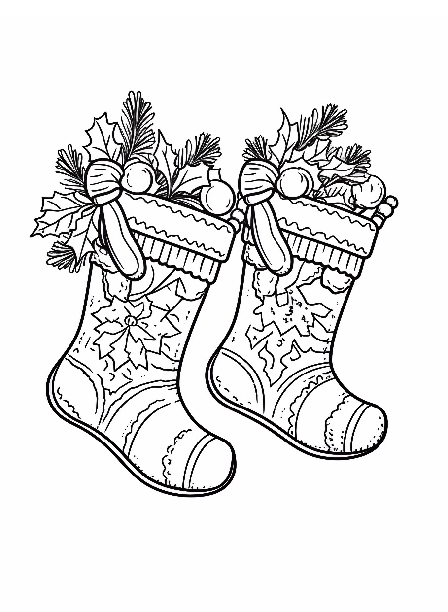 Two Original Christmas Stockings Full of Decorations Coloring Pages