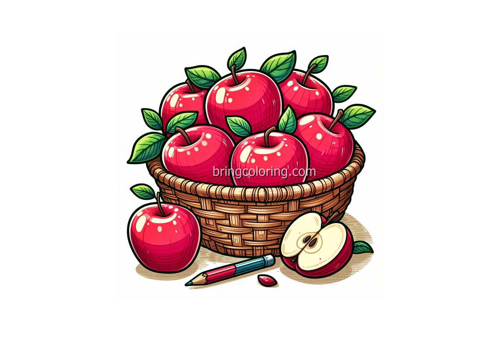 Apple Basket Coloring Page 4 Image of Apple Basket Coloring