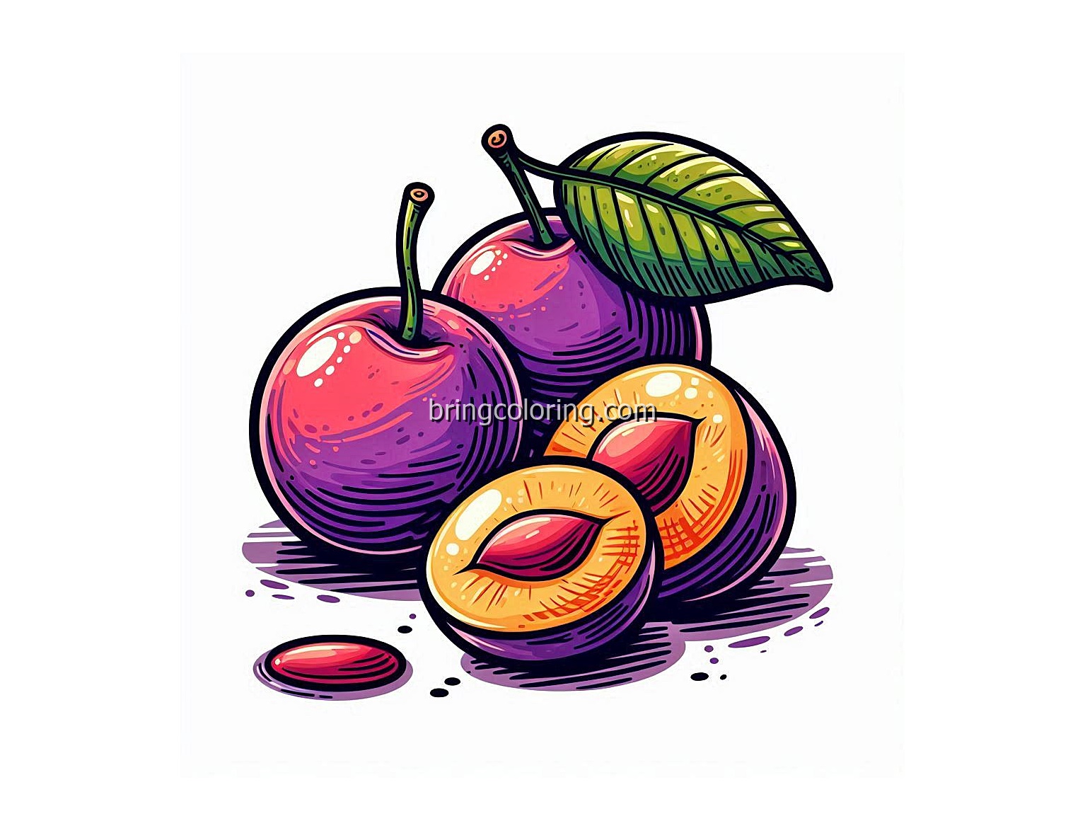 Sweet and Juicy Fruit, Plum Coloring Pages 4 Image of Plum Coloring