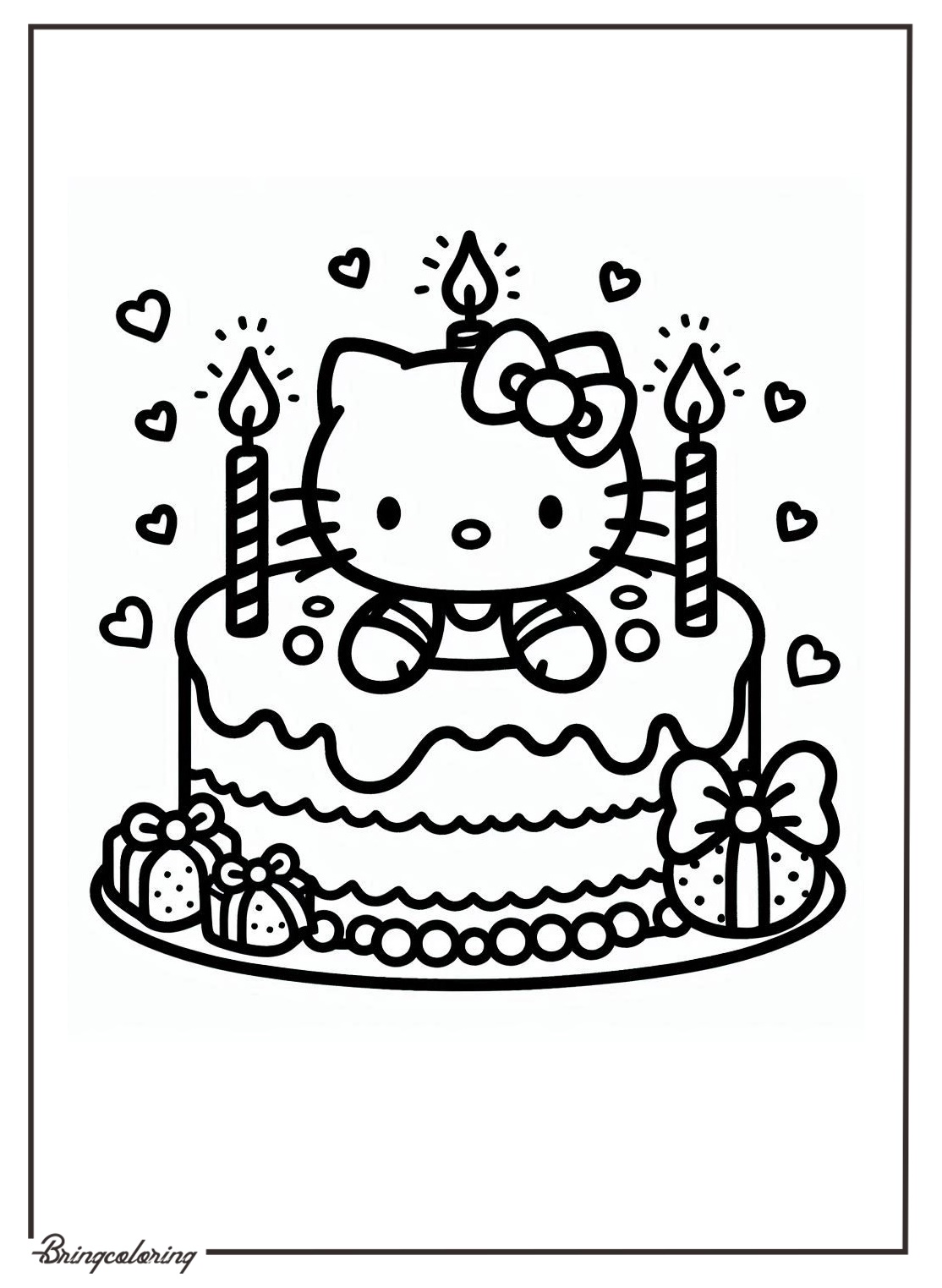Birthday Cake with Hello Kitty Ornament Coloring Pages for Kids 1 Birthday Cake Hello Kitty Coloring Page Online for Kids