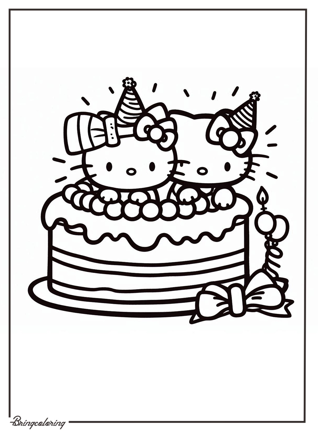Birthday Cake with Hello Kitty Ornament Coloring Pages for Kids 2 Birthday Cake Hello Kitty Coloring Pages Online for Kid