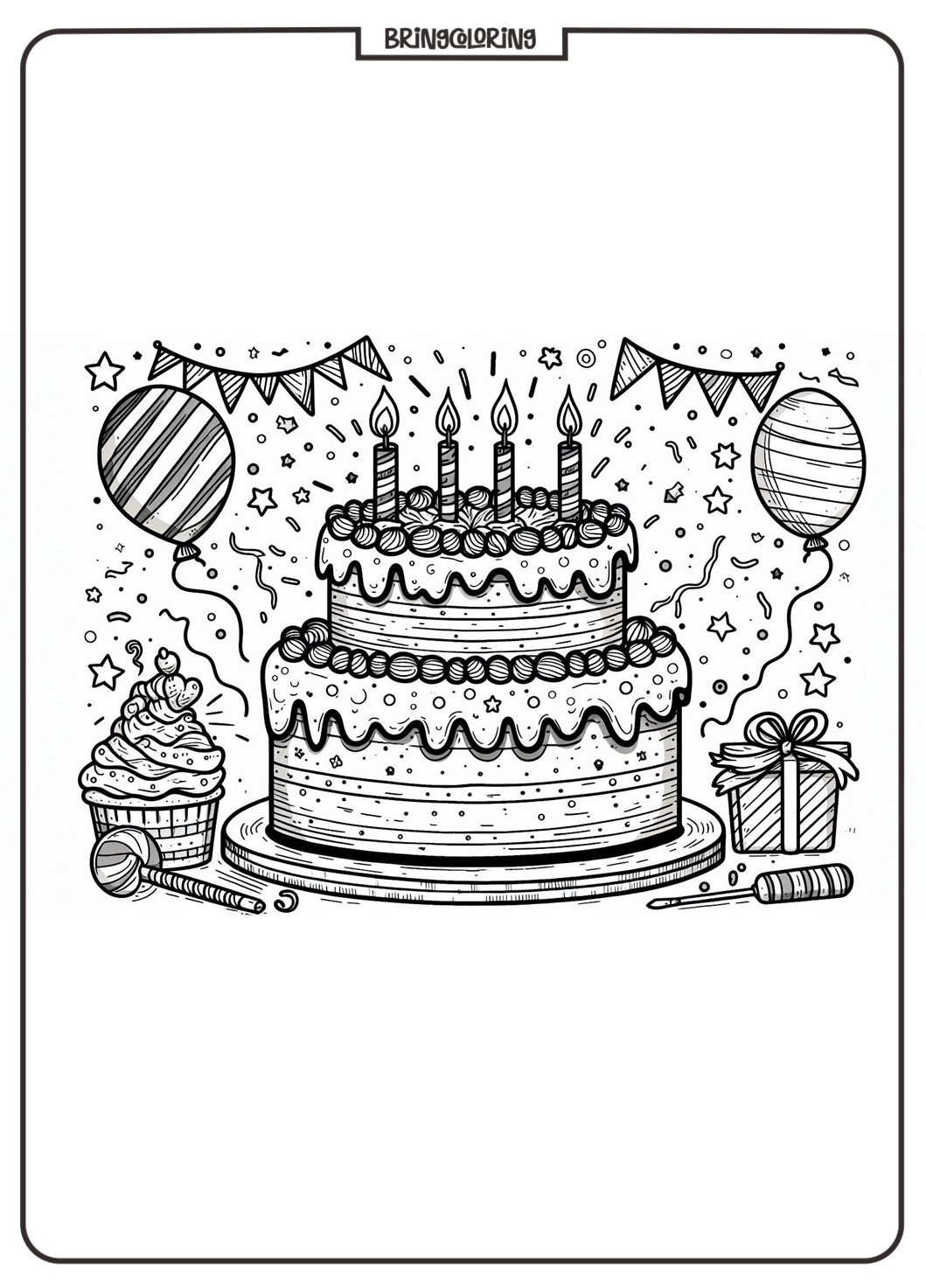 Let’s Color a Birthday Cake! 2 Birthday Cake with Candles Coloring pages Online for Kids