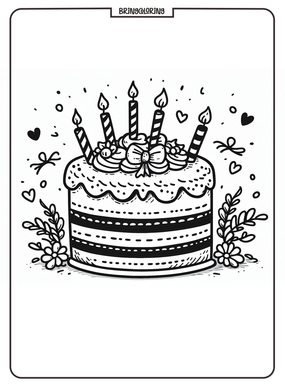 Let’s Color a Birthday Cake! 3 Birthday Cake with Candles Coloring pages Online
