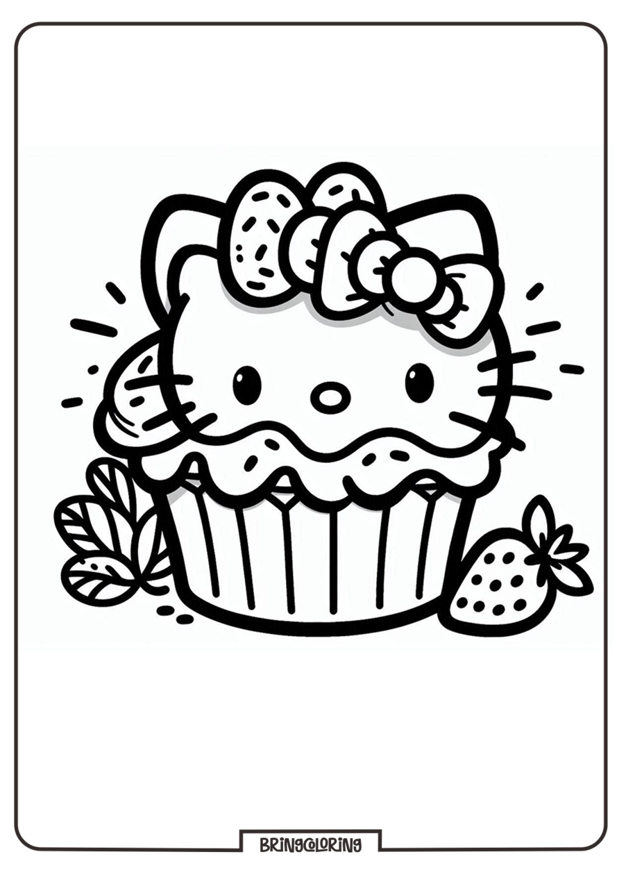 Cupcake with Hello Kitty Coloring Page for Kids 2 Cupcake Hello Kitty Coloring Online