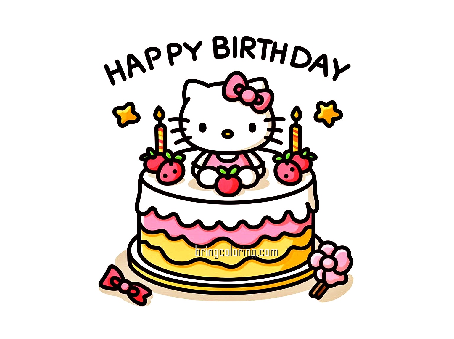 Birthday Cake with Hello Kitty Ornament Coloring Pages for Kids 4 Image of Birthday Cake Hello Kitty Coloring
