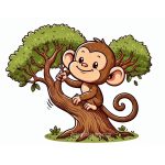 Image of Monkey Playing in the Tree Coloring