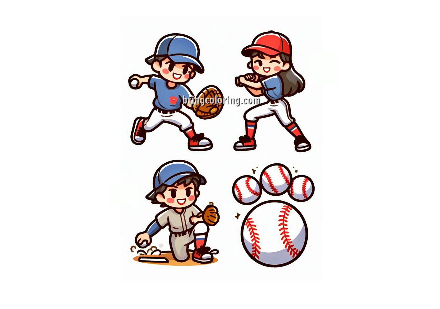 Image of kids play baseball coloring