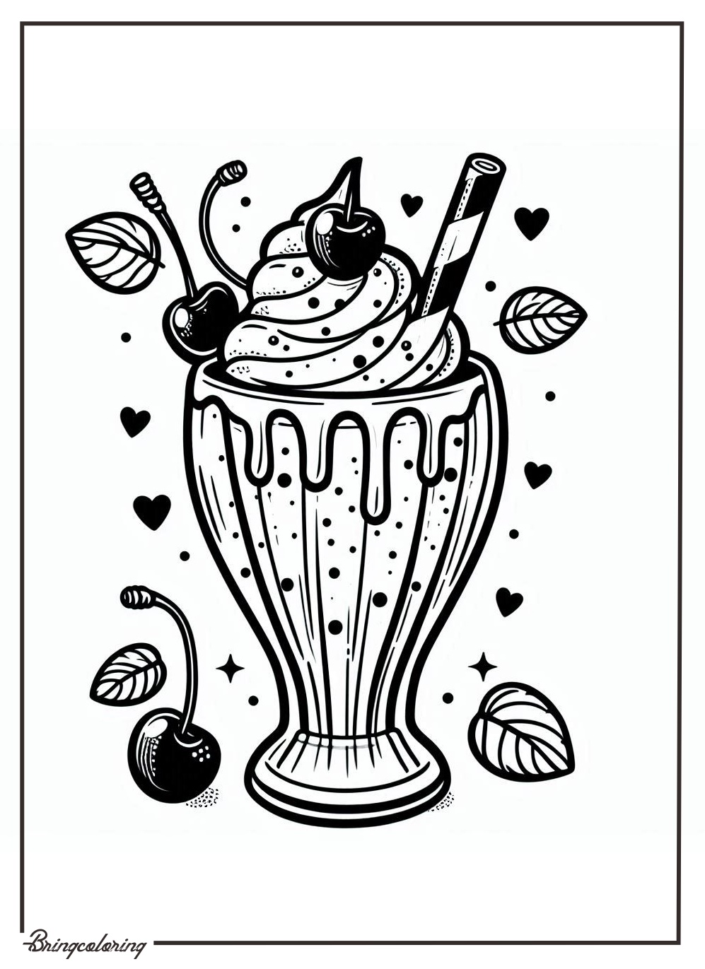 Milkshakes with Cherries on Top Look Extra Yummy and Fun! 1 Milkshake drink with cherry coloring page
