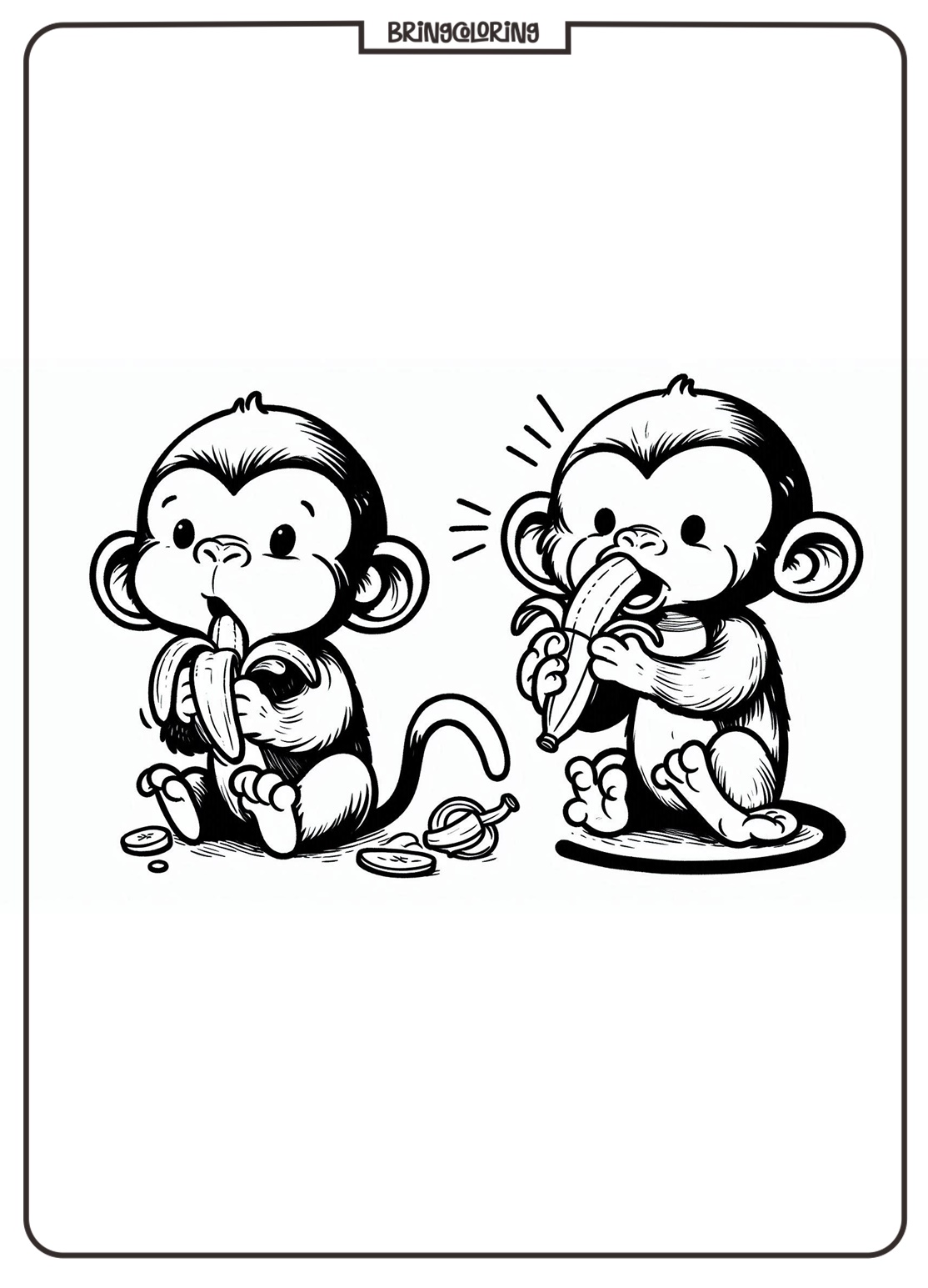 Monkey Eat Banana Coloring Page for Kids